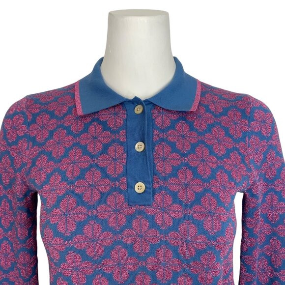 Kate Spade Spade Flower Polo Sweater XS Vibrant Blue Pink - Picture 9 of 14